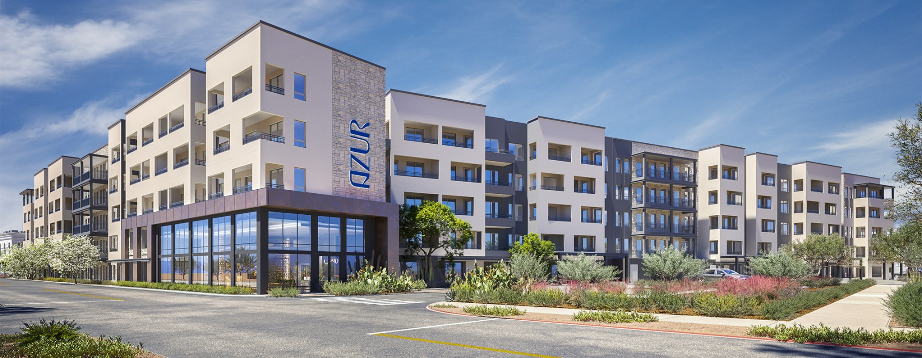 a building with a parking lot