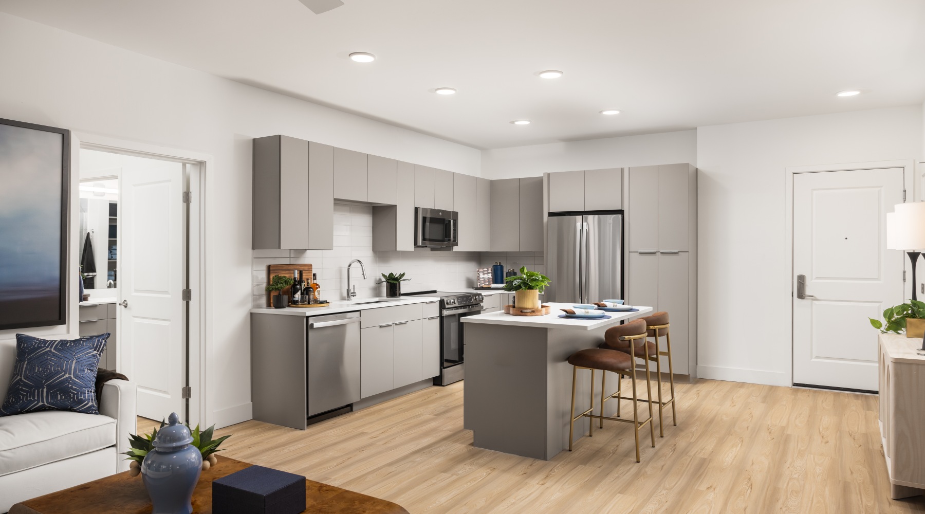 open living room and kitchen with natural light